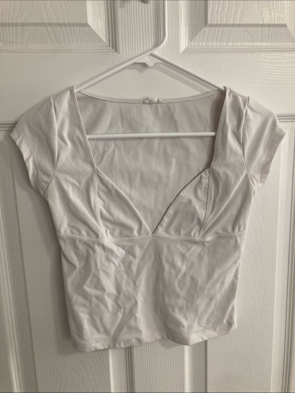 Garage White V-Neck Crop Top with Cap Sleeves